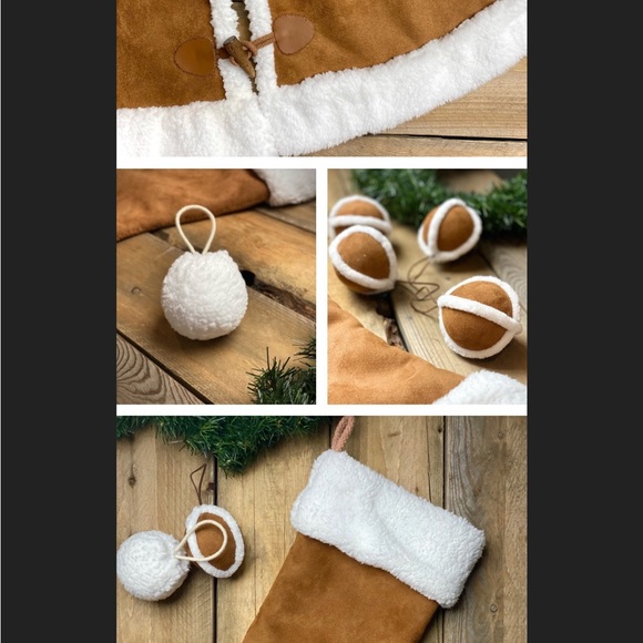 NWT Handmade Set of 4 Tan Sherpa & faux fur Christmas ornaments - Picture 3 of 3